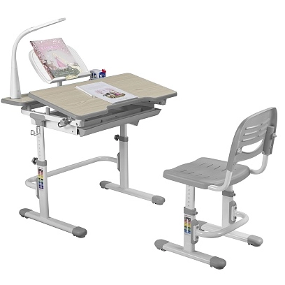 Комплект парта + стул трансформеры Lavoro Grey + лампа + подставка