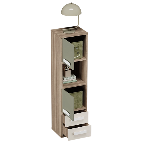 Cтеллаж сквозной книжный на 4 ниши с фасадами и ящиками E804