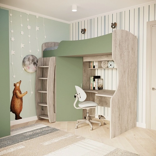 Кровать-чердак с рабочей зоной P906, 90x200