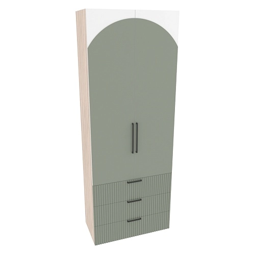 Шкаф книжный/для одежды с тремя ящиками, фрезерованные фасады в эмали LE213