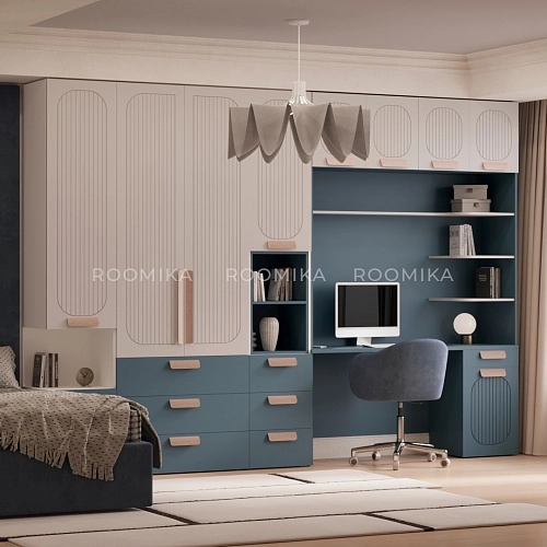 Шкаф однодверный с нишей и ящиками, фрезерованные фасады в эмали LE224