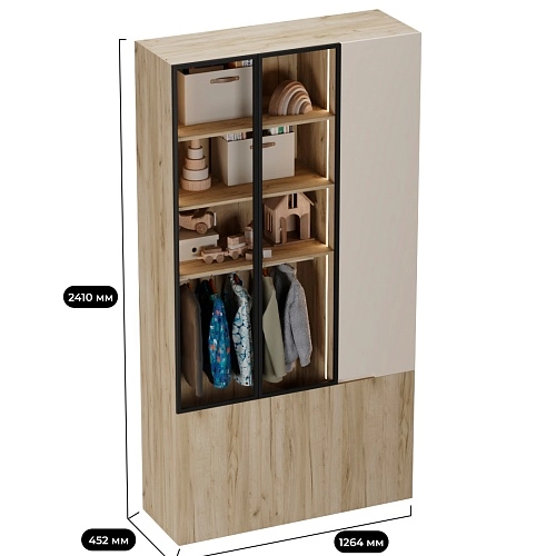 Шкаф трехдверный со стеклом в профиле с подсветкой, фасады в эмали LEF212.4-120 L/R