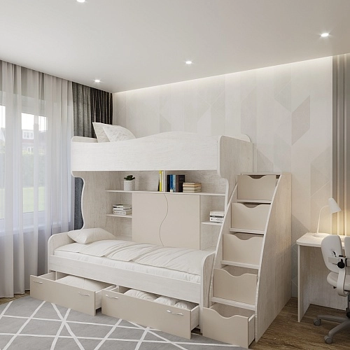 Кровать двухъярусная с лестницей комодом P904, 90x200