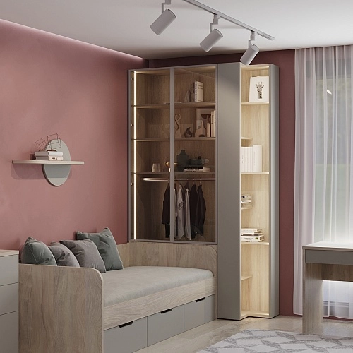 Шкаф двухдверный со стеклом в профиле с подсветкой LF212.4-90