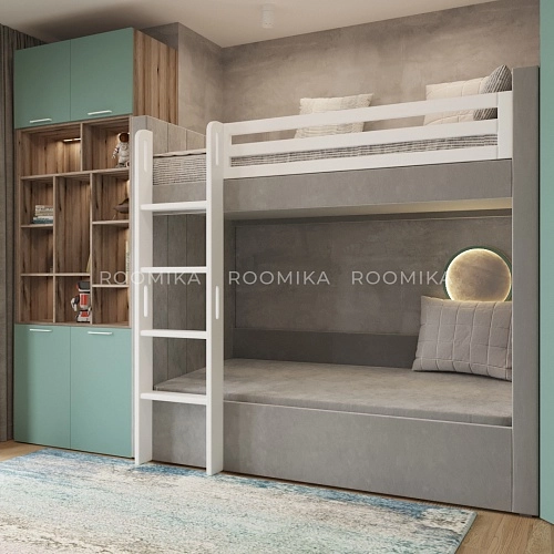 Кровать мягкая двухъярусная ДУО, белый L/R