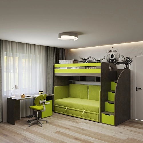 Кровать чердак с раскладным диваном для мальчика
