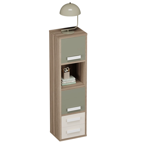 Cтеллаж сквозной книжный на 4 ниши с фасадами и ящиками E804