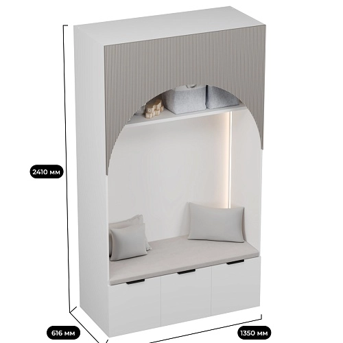 Шкаф с нишей, ящиками и сидушкой с подсветкой,фрезерованные фасады в эмали с подсветкой LЕ433.60