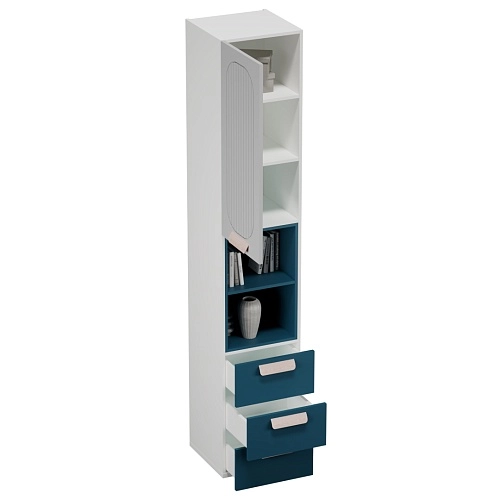 Шкаф однодверный с нишей и ящиками, фрезерованные фасады в эмали LE224