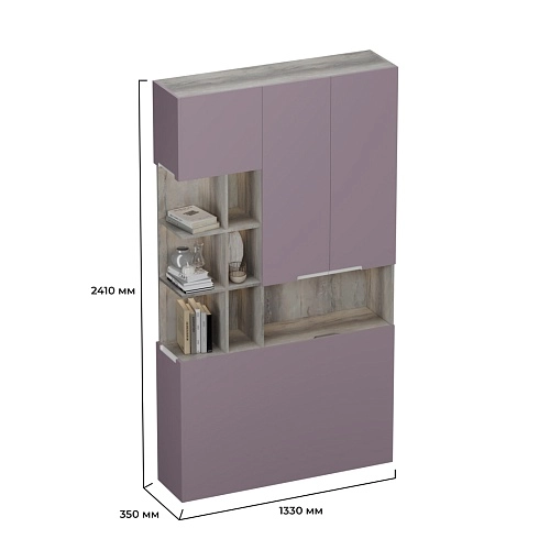 Шкаф двухдверный с фальш стенкой и нишей с подсветкой, фасады в эмали LE212.3