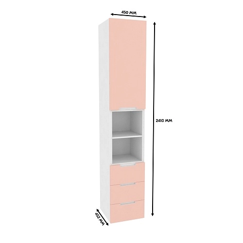 Шкаф однодверный с нишей и ящиками, фасады в эмали LE224