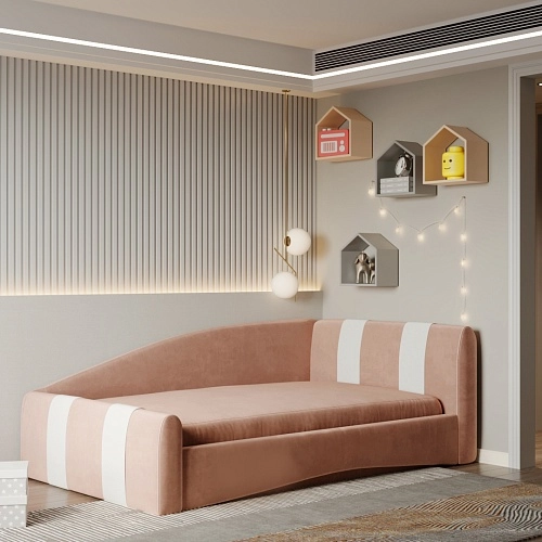 Кровать односпальная мягкая с ящиком для белья ТОКИО с полосками, 90x190