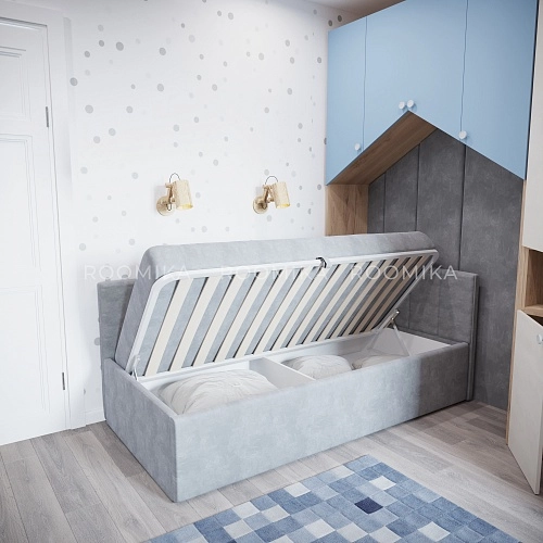 Кровать с подъемным механизмом и ящиком для белья ЛАЙН М1