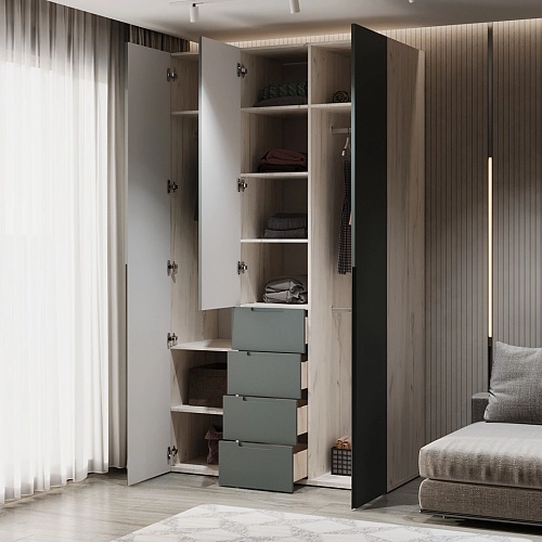 Шкаф трехдверный с ящиками глубокий, фасады в эмали LE203.60