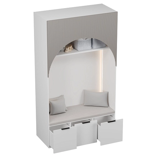 Шкаф с нишей, ящиками и сидушкой с подсветкой,фрезерованные фасады в эмали с подсветкой LЕ433.60