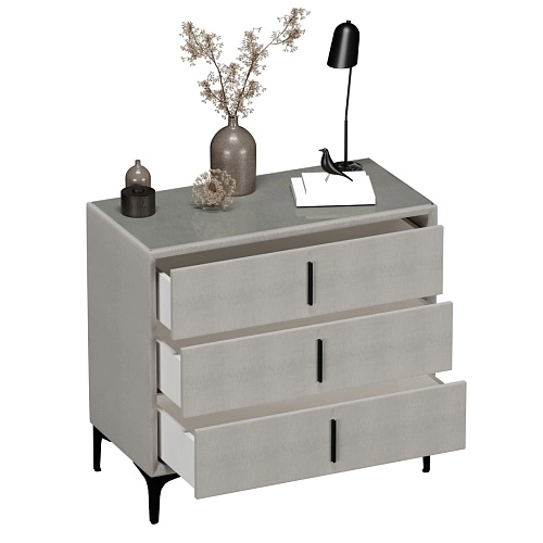 Комод мягкий, стекло прозрачное, ножки черные ГРЕЙС793