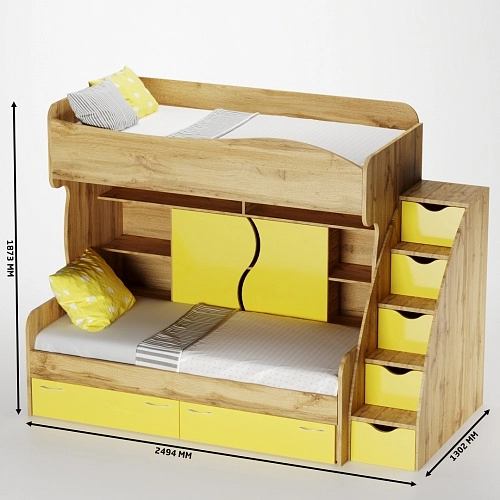 Кровать двухъярусная с лестницей комодом P904, 90x200
