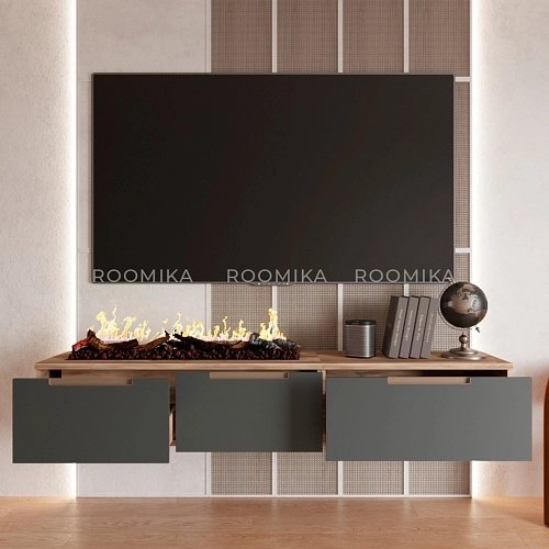 Тумба ТВ навесная с электрокамином, фасады в эмали LE548.451