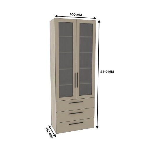 Шкаф книжный с тремя ящиками со стеклом L213S