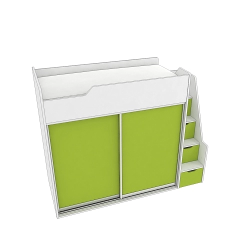 Кровать-чердак  с лестницей комодом L905, 90x190 L/R