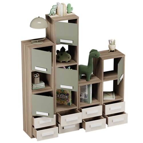 Стеллаж сквозной книжный на 14 ниш с ящиками E802,E803,E804,E805