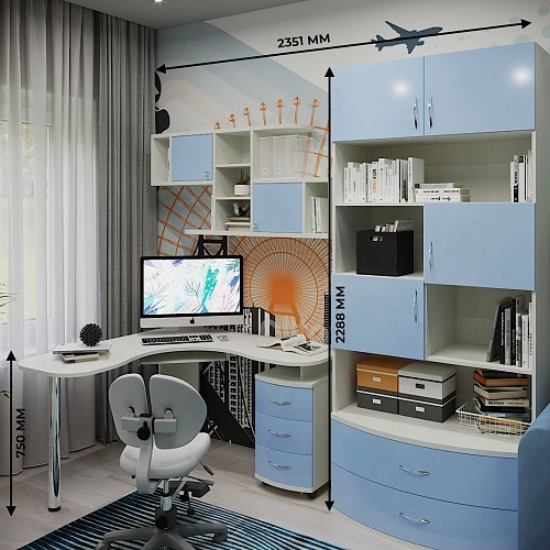 Рабочая зона с угловым столом и шкафом Палермо для школьника