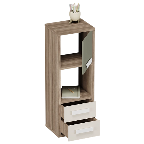 Cтеллаж сквозной книжный на 3 ниши с фасадом и ящиками E803