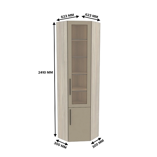 Шкаф угловой книжный со стеклом L247 с подсветкой