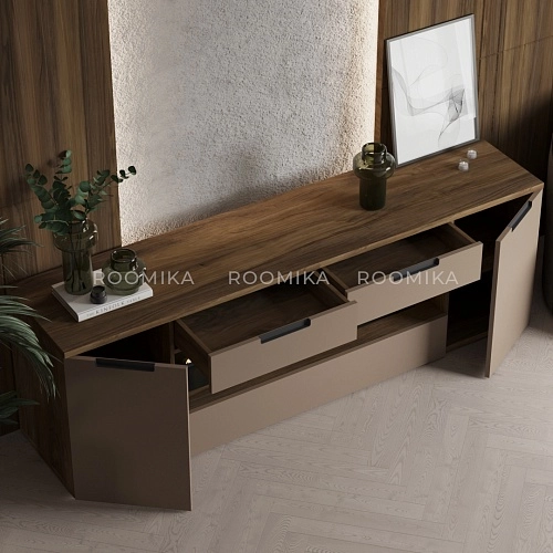 Тумба ТВ навесная с электрокамином, фасады в эмали LE550.450