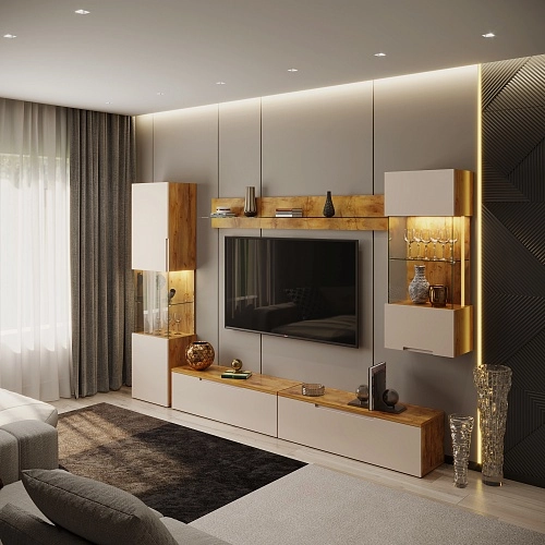 Шкаф напольный с подсветкой, фасады в эмали LE225 L/R