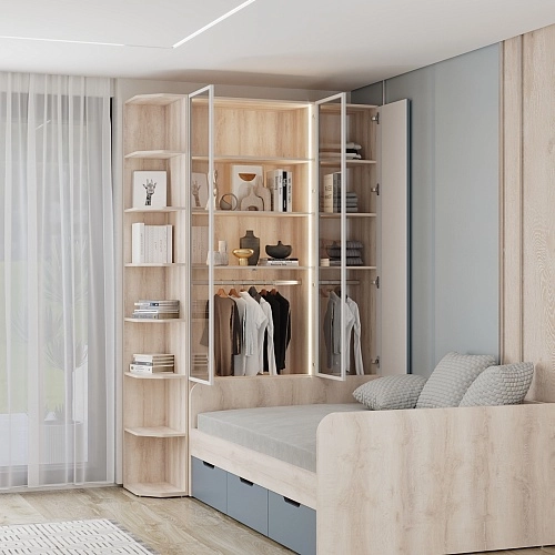 Шкаф трехдверный со стеклом в профиле с подсветкой, фасады в эмали LEF212.4-120 L/R