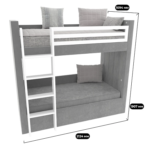 Кровать мягкая двухъярусная ДУО, белый L/R
