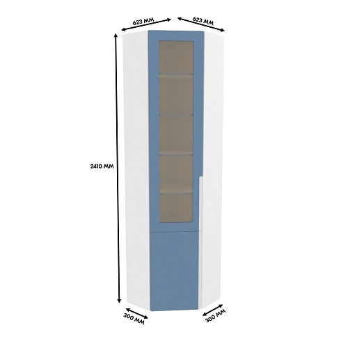Шкаф угловой книжный со стеклом, фасады в эмали LE247 с подсветкой