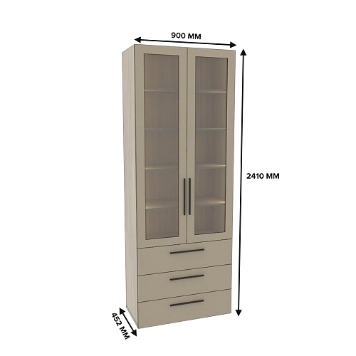 Шкаф книжный с тремя ящиками со стеклом L213S с подсветкой