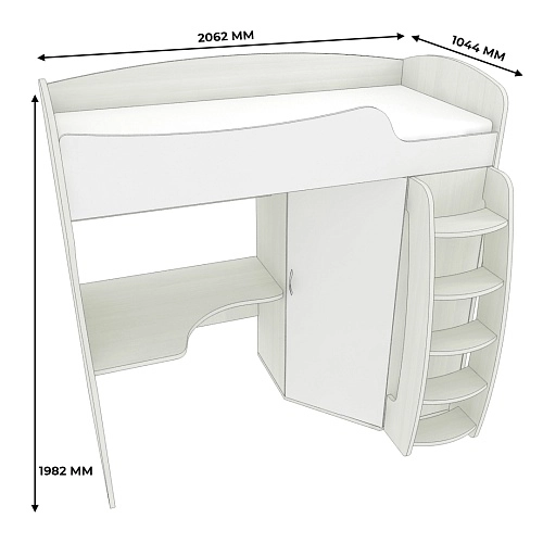 Кровать-чердак с рабочей зоной P906, 90x200