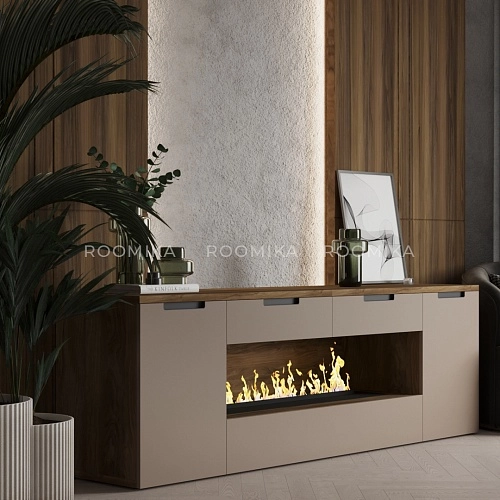 Тумба ТВ навесная с электрокамином, фасады в эмали LE550.450