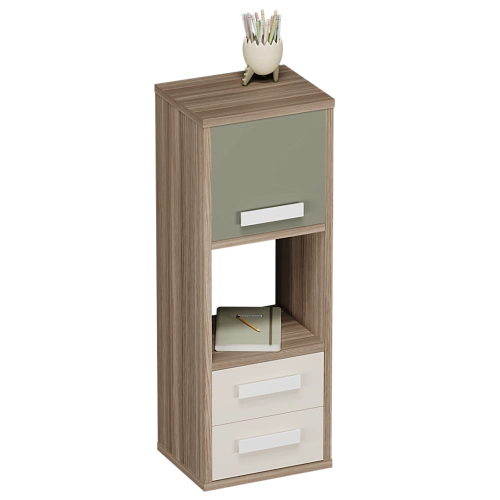 Cтеллаж сквозной книжный на 3 ниши с фасадом и ящиками E803