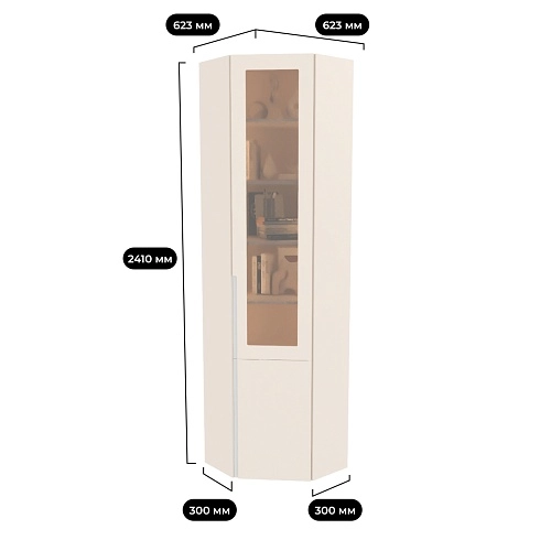 Шкаф угловой книжный со стеклом, фасады в эмали LE247 с подсветкой