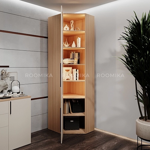 Шкаф угловой книжный со стеклом разносторонний с подсветкой L247.44 L/R