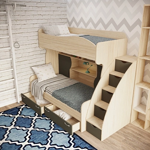 Кровать двухъярусная с лестницей комодом P904, 90x200