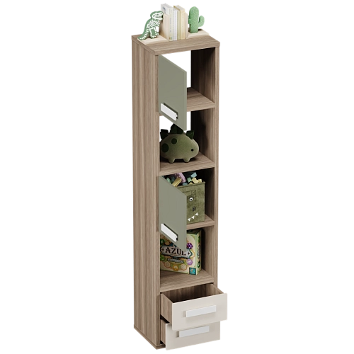 Cтеллаж сквозной книжный на 5 ниш с фасадами и ящиками E805