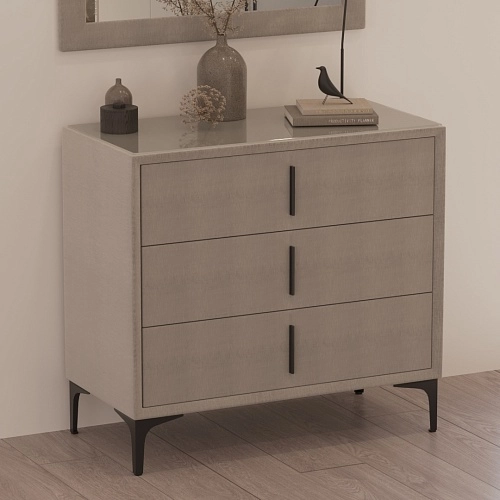 Комод мягкий, стекло прозрачное, ножки черные ГРЕЙС793