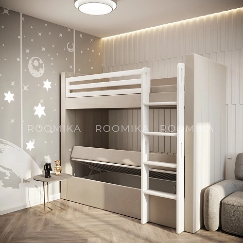 Кровать мягкая двухъярусная ДУО, белый L/R