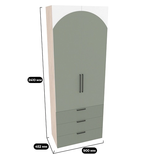 Шкаф книжный/для одежды с тремя ящиками, фрезерованные фасады в эмали LE213