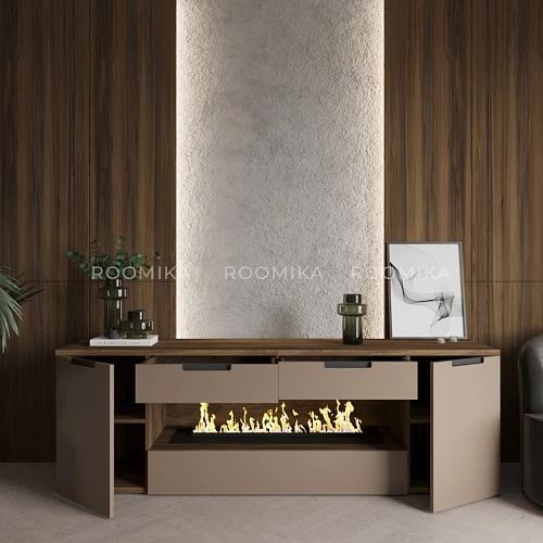 Тумба ТВ навесная с электрокамином, фасады в эмали LE550.450