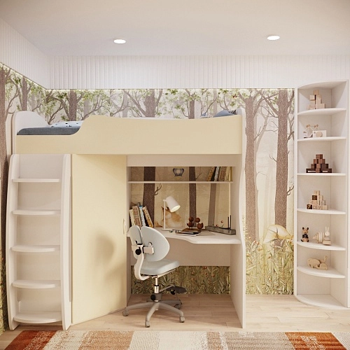 Кровать-чердак с рабочей зоной P906, 90x200