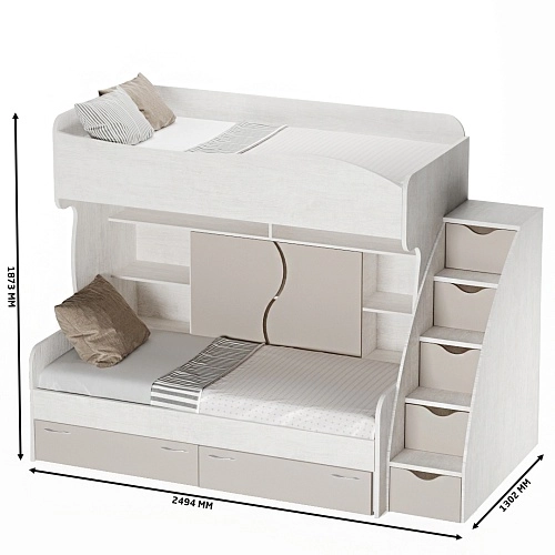 Кровать двухъярусная с лестницей комодом P904, 90x200