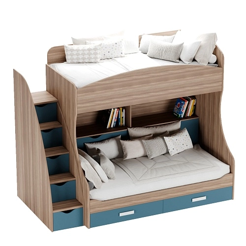 Кровать двухъярусная E980 с лестницей комодом