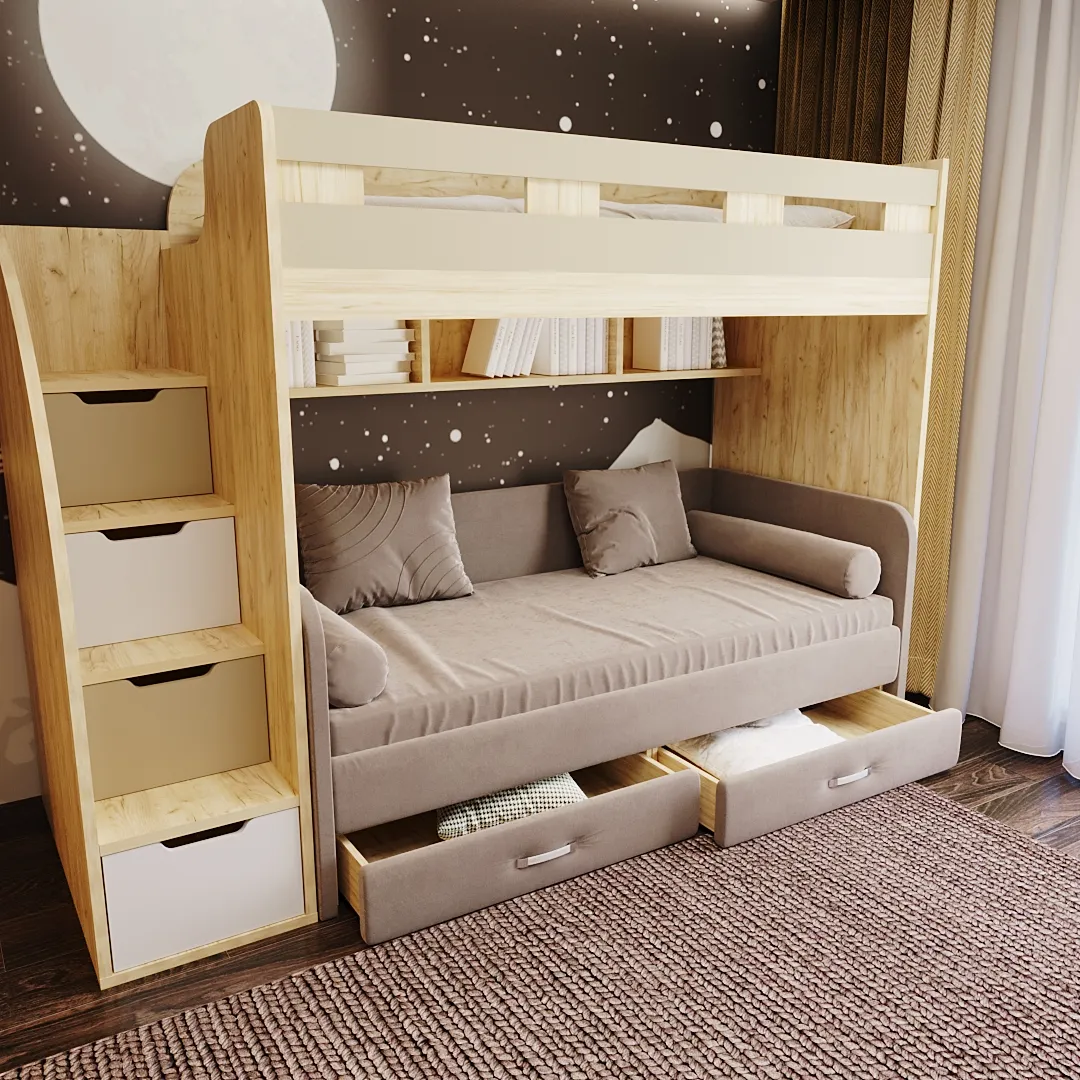 Кровать двухъярусная с диваном для подростка