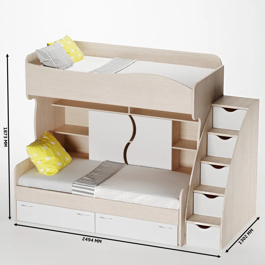Кровать двухъярусная с лестницей комодом P904, 90x200